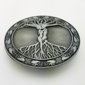 LAXPICOL Western Cowboy Celtic Tree Of Life Roots Branches Round Belt Buckle For Mens Silver Tone Belt buckles not of precious metal
