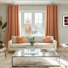 BGment Terracotta Linen Curtains for Living Room 63 Inch Length 2 Panels Set, Country Rustic Window Drapes Textured Light Filtering for Bedroom Laundry Privacy, Each 52 Inch Wide