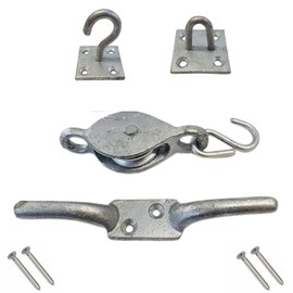 SISI UK Heavy Duty Washing Line Pulley and Cleat Pulley Block For Washing Line Set up Pulley Cleat Hooks & Eye With Fixing Screws