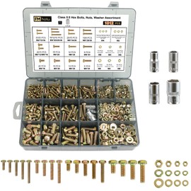 1012Pcs Grade 8.8 Metric Bolts Assortment, Hex Heavy Duty Bolts and Nuts Set, M4 M5 M6 M8 (12mm to 30mm), Comes with 3 Bits（Yellow Zinc Plated）