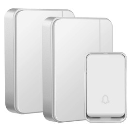 AURTEC Wireless Chime, Wireless Bell, 1 Transmitter, 2 Receivers, Doorbell, Entrance Chime, Call Chime Set, Interphone, Door Phone, Security Doorbell, Waterproof, Dustproof, No Wiring Required,