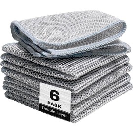 6 count Multipurpose Wire Dishwashing Rags for Wet and Dry, Non Scratch Wire Dishcloth,Reusable Kitchen Wire Miracle Cleaning Cloths for Dishes, Sinks, Stove Tops - Color: Bamboo Charcoal Fiber, Size: 12pcs