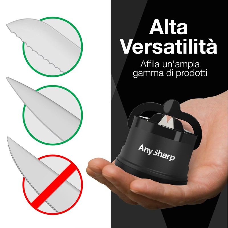 AnySharp Affilacoltelli, Sicurezza Mani Libere, Potente Suzione PowerGrip, Affila Sicuramente