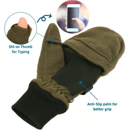 Mens Fleece Mitten Gloves Thermal Convertible Mitten w/Flip Thumb Cold Weather Gloves for Hunting Hiking Outdoors