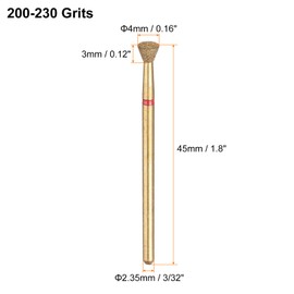HARFINGTON 8pcs 200-230 Grits Diamond Grinding Bit 4mm Inverted Cone Head 2.35mm Shank 3mm Length Titanium Plated Stone Sanding Drill Bits Rotary Tool for Nails Grinding Polishing