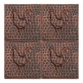 Premier Copper Products T4DBR_PKG4 4-Inch x 4-Inch Hammered Copper Rooster Tile - Quantity 4
