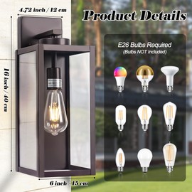 Yolsunes Oil-Rubbed Bronze Outdoor Wall Light Fixture, Large 16" ORB Exterior Wall Lantern, Farmhouse Porch Sconce Lighting, Modern Wall-Mounted Outside Lights for House, Garage, Patio Lamp