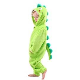 LOLANTA Boys Girls Dinosaur Costume Toddler's Dino Bodysuit Flannel Toddler One Piece Jumpsuit Kids Gifts (Green, 1-2T)