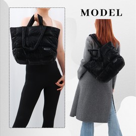 Fecialy Quilted Tote Bags for Women Large Puffer Bag Quilted Nylon Shoulder Bag Puffy Satchel Travel Handbag