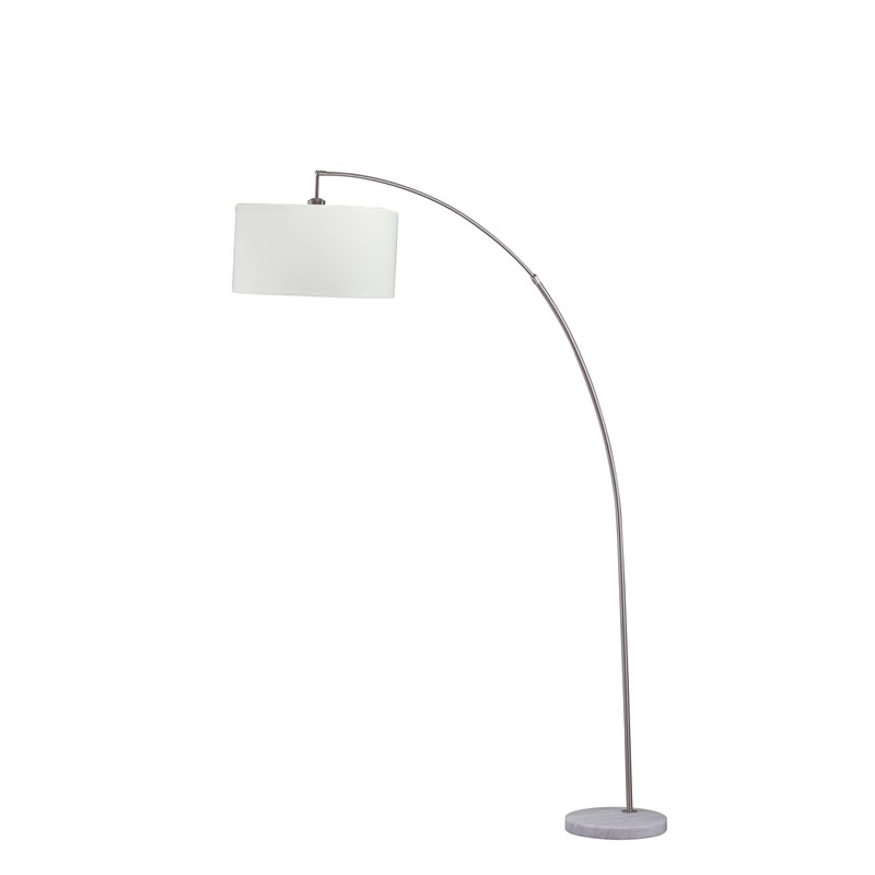 78" Arc Floor Lamp with White Drum Shade, Silver Finish,