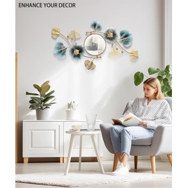 Axioglo Large Wall Mirror,Modern Wall Mirrors Decorative,3DMetal Ginkgo Biloba Design - Perfect for Living Room, Bedroom, Bathroom, or Entryway Wall Decor