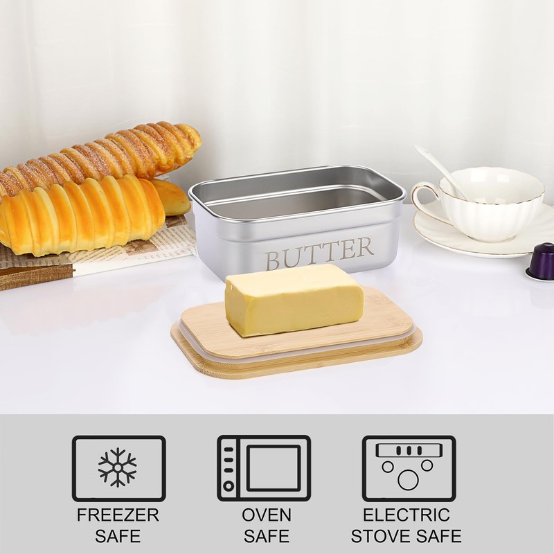 BSTKEY Butter Dish with Lid for Countertop, Stainless Steel Butter