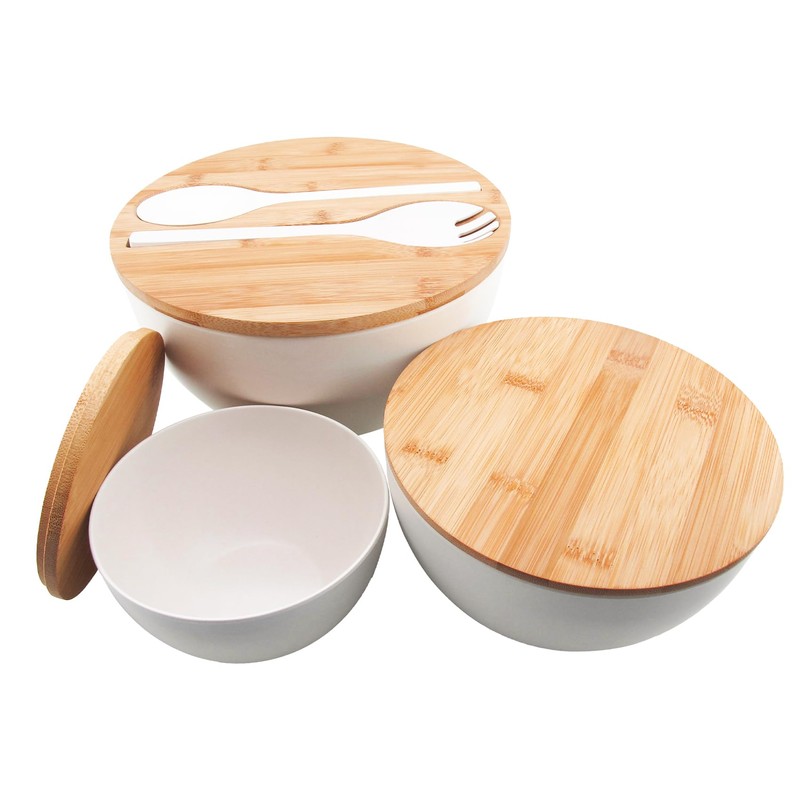 ECOWAY Salad Bowls Set of 3 with Lid & Serving