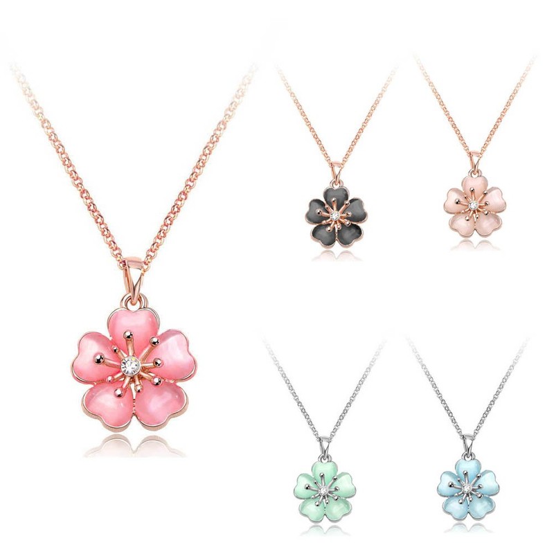 IUHA Cherry Blossom Necklace, Cherry Blossoms, Mini Size, Glass Metal,