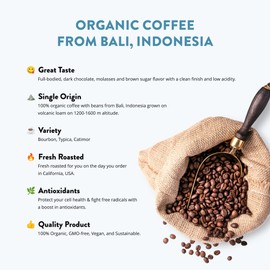 Premium Coffee Roast - Bali Blue Moon, Whole Bean Organic Coffee Medium to Dark Roast Low Acidic Fair Trade Fresh Roasted Coffee Arabica 2 lb.