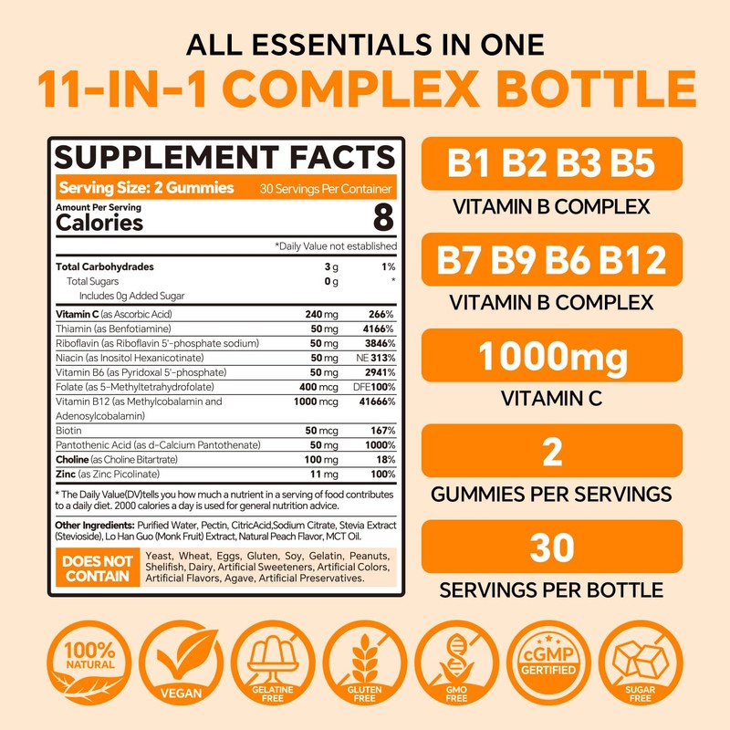 B Complex 50 Gummies ,Methylated B Complex with Vitamin C,Choline