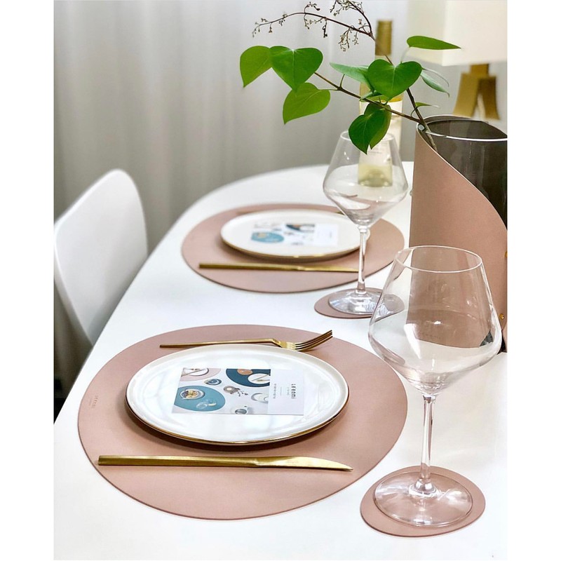 Le&amp;Me [Sisihosi] Le&amp;Me pebble double-sided leather table mat, brown /