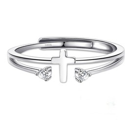 OAOMRIA Sterling Silver Cross Ring To My Daughter Cross Rings For Women Sterling Silver Cubic Zirconia Adjustable Thumb Rings For Women Christian Pray Silver Cross Rings