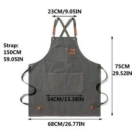 Chef Apron for Men Women with Pockets, Cross Back Apron for Kitchen Cooking Baking Artist Painting, Cotton Canvas Work Aprons for Shop, Garden, Restaurant, Bartender, Barista, M to XXL