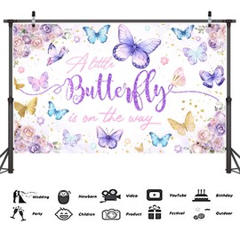 Butterfly Baby Shower Backdrop Banner Decorations Purple A Little Butterfly is On The Way Background Photo Booth Props for Butterfly Theme Girls Gender Reveal 1st Birthday Party Supplies Favors