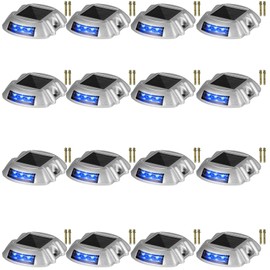 Happybuy Driveway Lights 16-Pack Solar Driveway Lights Bright Blue with Screw Solar Deck Lights Outdoor Waterproof Wireless Dock Lights 6 LEDs for Path Warning Garden Walkway Sidewalk Steps