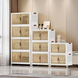 Multi-Layer Foldable Plastic Clothing Storage Cabinet with Magnetic Double Doors Stackable Transparent Organizer Boxcolor: 17.7*10.2*44 inch, size: 17.7*10.2
