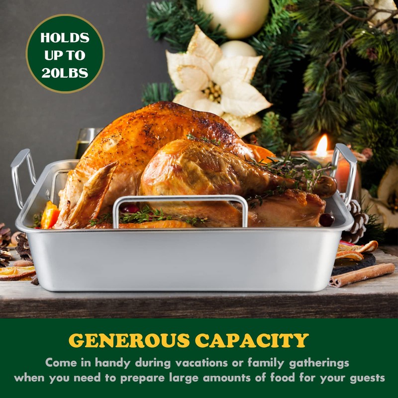 E-far Roasting Pan, 16 x 11.5 Inch Stainless Steel Turkey