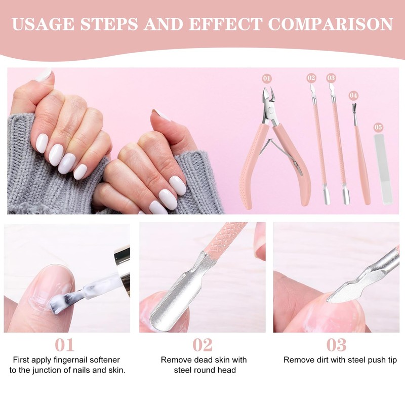Arcjunys Set of 4 Cuticle Nippers with Cuticle Pusher Professional