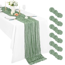 6 Pack Sage Green Cheesecloth Table Runner, 10Ft Boho Gauze Table Runner 21×120 Inch Rustic Romantic Long Table Runner for Wedding Party Bridal Shower Thanksgiving Christmas Decoration