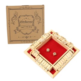 Kitchnexus 4-Player Shut The Box Wooden Table Game Classic Dice Board Toy (red)