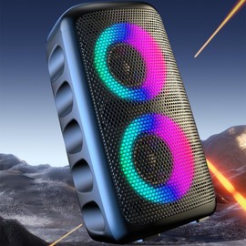 Petyoung Macchina per Karaoke Con 1 Microfoni, Altoparlante Portable Bluetooth Con Luci a LED, Supporta TF/USB, AUX, FM, Rec, TWS, per Fixed