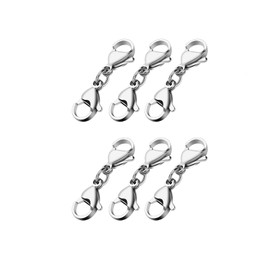 Premium 6-Piece Stainless Steel Necklace Extender Silver Set - Adjustable Necklace Clasp Extenders with Double Security Lock for DIY Jewellery Making, Bracelet Chains & Gift Packaging (Silver)