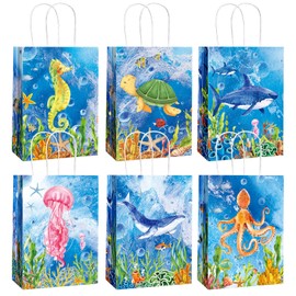 24 Pcs Sea Animals Party Gift Bags Sea Animals Party Goodie Treat Gift Bags with Handle Colorful Ocean Undersea Theme Candy Gift Bags Wrap Bags for Kids Girls Boys Birthday Decorations