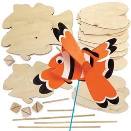 Baker Ross FE231 Tropical Fish Wooden Windmill Kits - Pack of 3, For Kids Arts and Crafts Projects, Wooden Crafts for Children to Decorate, Personalise and Display