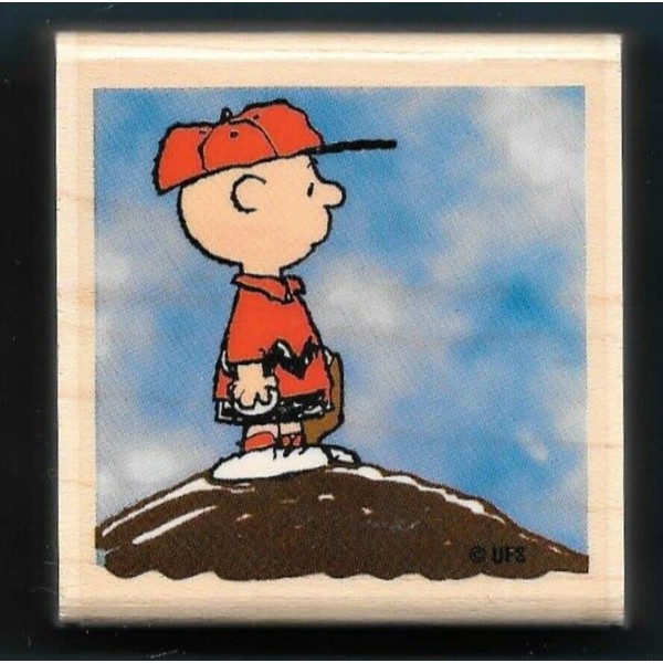 Wooden Mount Rubber Stamp for Card Making Charlie Brown Baseball