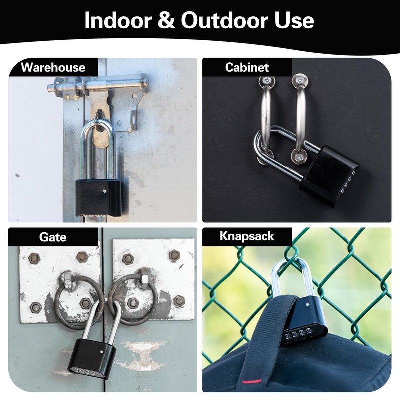 Combination Padlock Thick Long Shackle Weatherproof Outdoor Heavy Duty Padlocks