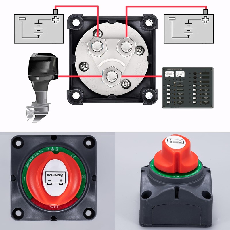 Spurtar Car Battery Disconnect Switch 12V 24V 48V 1-2-Both-Off Battery