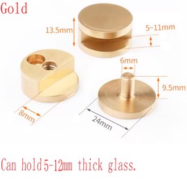 Mirror Clips, Thickened Brass Mirror Floating Glass Clip - Round Wall Mounted Mirrors Bracket/Clip -Bathroom Mirrors Supporting Sheet Mirror Fixed Fitting Gold - (4 Pcs)