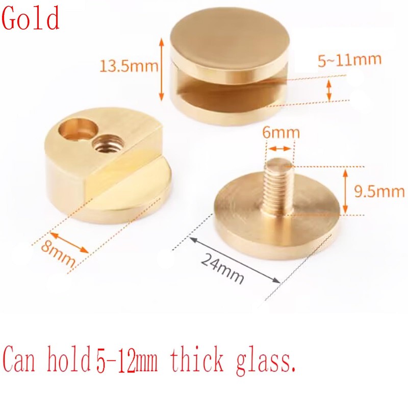 Mirror Clips, Thickened Brass Mirror Floating Glass Clip - Round