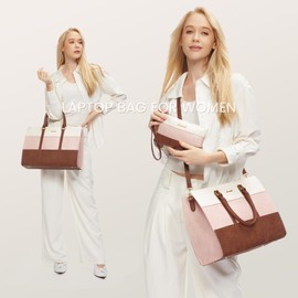 LOVEVOOK Laptop Bag for Women, 15.6 Inch Laptop Tote Bag, Vintage Leather Work Bags for Women, Waterproof Computer bag with Clutch Purse, Large Capacity Briefcase, Business Office Bag