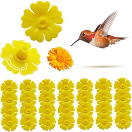 30Pcs Hummingbird Feeder Parts Polygonal Garden Hummingbird Feeder Replacement 3cm Flowers Plastic Waterproof Bee Guards Wild Bird Feeders for Outdoor Hummingbirds Feeders Yellow