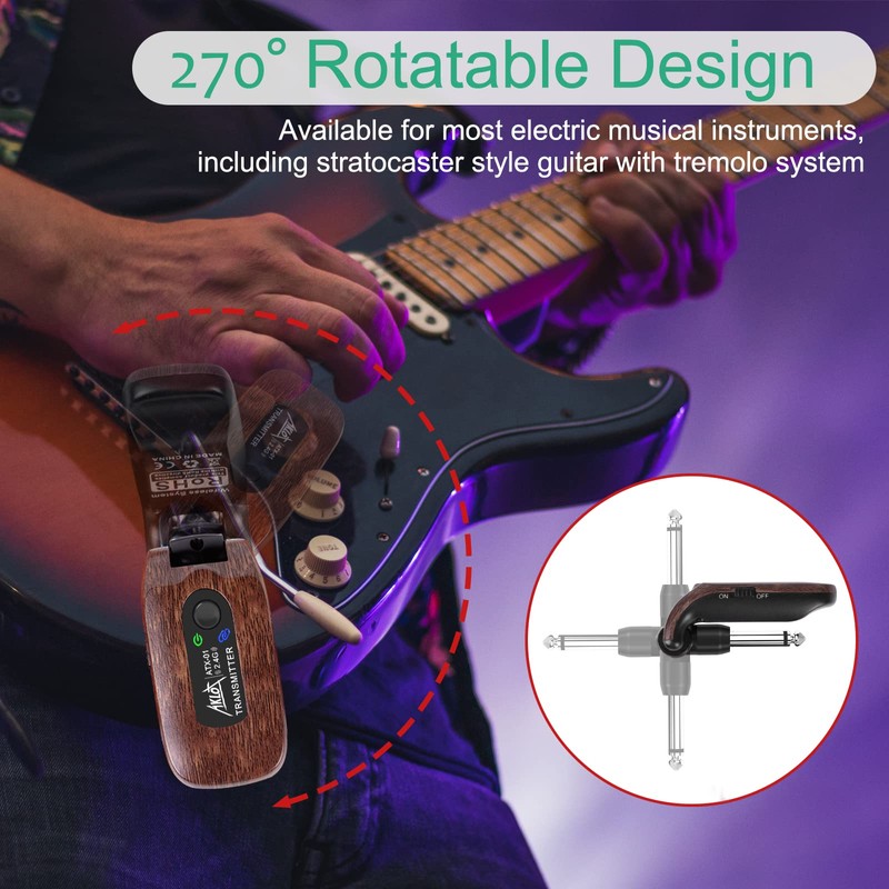 AKLOT Wireless Guitar System Transmitter Receiver Set 2.4GHz Built-in Rechargeable