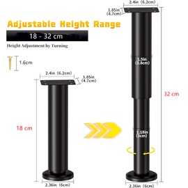 NCRGB Pack of 2 Metal Furniture Feet, Adjustable Furniture Feet, Adjustable Height, Load Capacity up to 400 kg, Furniture Legs for TV Cabinet, Sofa, Chair, Bathroom Cabinet with Screwdriver (Black, 18