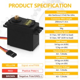2Pcs MG995 55G Micro Servo Motor Metal Geared Motor Kit for RC Car Robot Helicopter, Mini Servos for Arduino Project