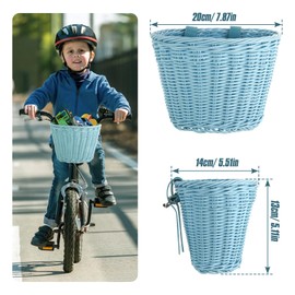Spesh Kids Bike Basket, Wicker Basket for Kids Bike Boys Girls Bike Baskets Front with 72 Pcs Bike Spoke Beads Bicycle Accessories for Kids Bike(Blue)