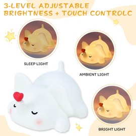 FRDEV Elephant Night Light for Kids, Silicone Squishy Lamp with Touch Control 3-Level Dimmable, Auto-Off Timer, Rechargeable Nursery Light, Baby Gift (Soft White)