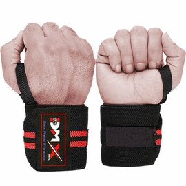 DMX INTL Weightlifting Wrist Wraps with Heavy Duty Thumb Loop Ideal for Wrist Support During Powerlifting, Strength Training, Bodybuilding Workout (Black & Red)