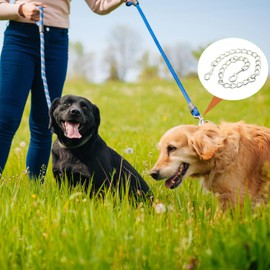 3Pcs Metal Dog Collar, Prong Collar Safety Clip Chain, A 6.1-Inch Silver and a Black, and an 18.3-Inch Silver, Chain Suitable for Dog Harness Chain