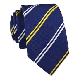 Ctskyte Slim Silk Necktie for Men Woven Jacquard Patterned Business Wedding Skinny Ties (Navy Yellow White, One Size)