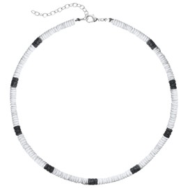 LOHZAQ White Puka Chip Shell Choker with Lava Stone Hawaiian VSCO Necklace